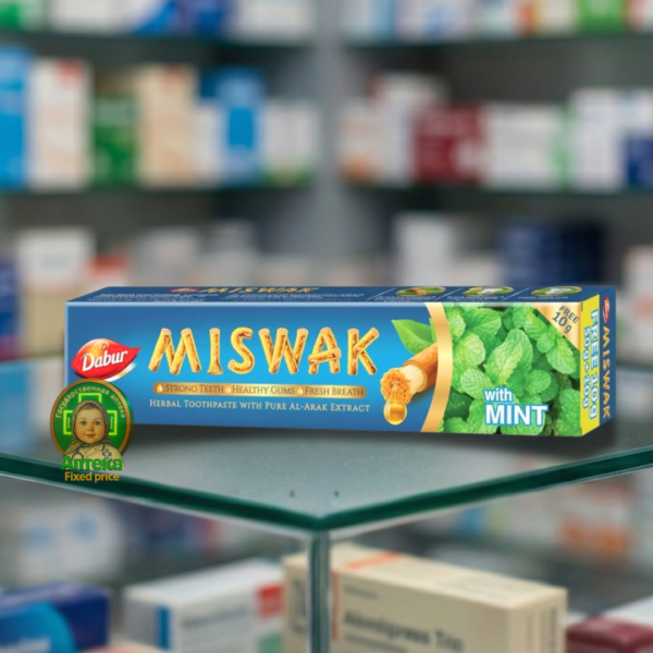 Зубная паста Dabur Miswak Herbal Toothpaste, маленькая упаковка, мятный вкус, 50 г + 10 г в подарок